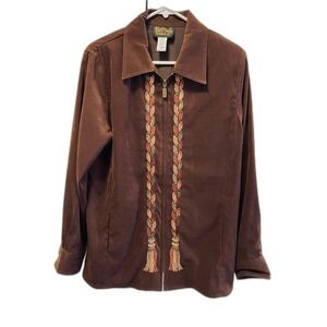 Bob Mackie Wearable Art  Brown Embroidered Full Zip Jacket M